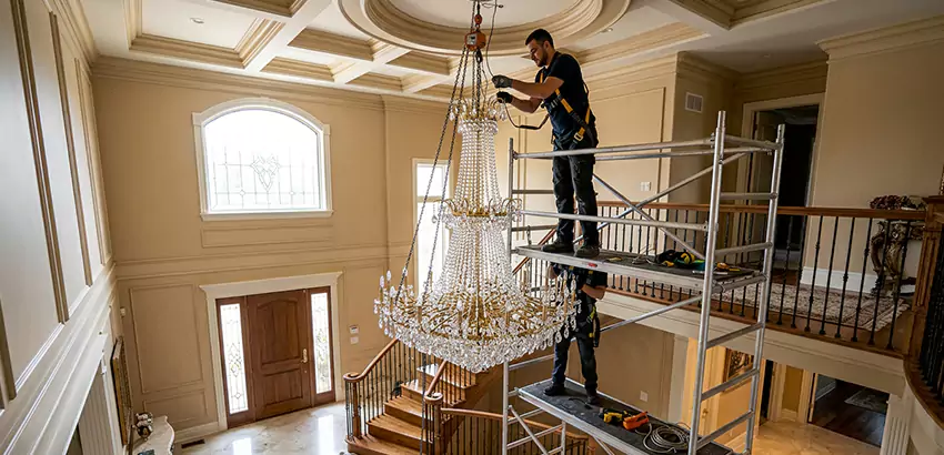 Two-Story Foyer Chandelier Installation in Hixson